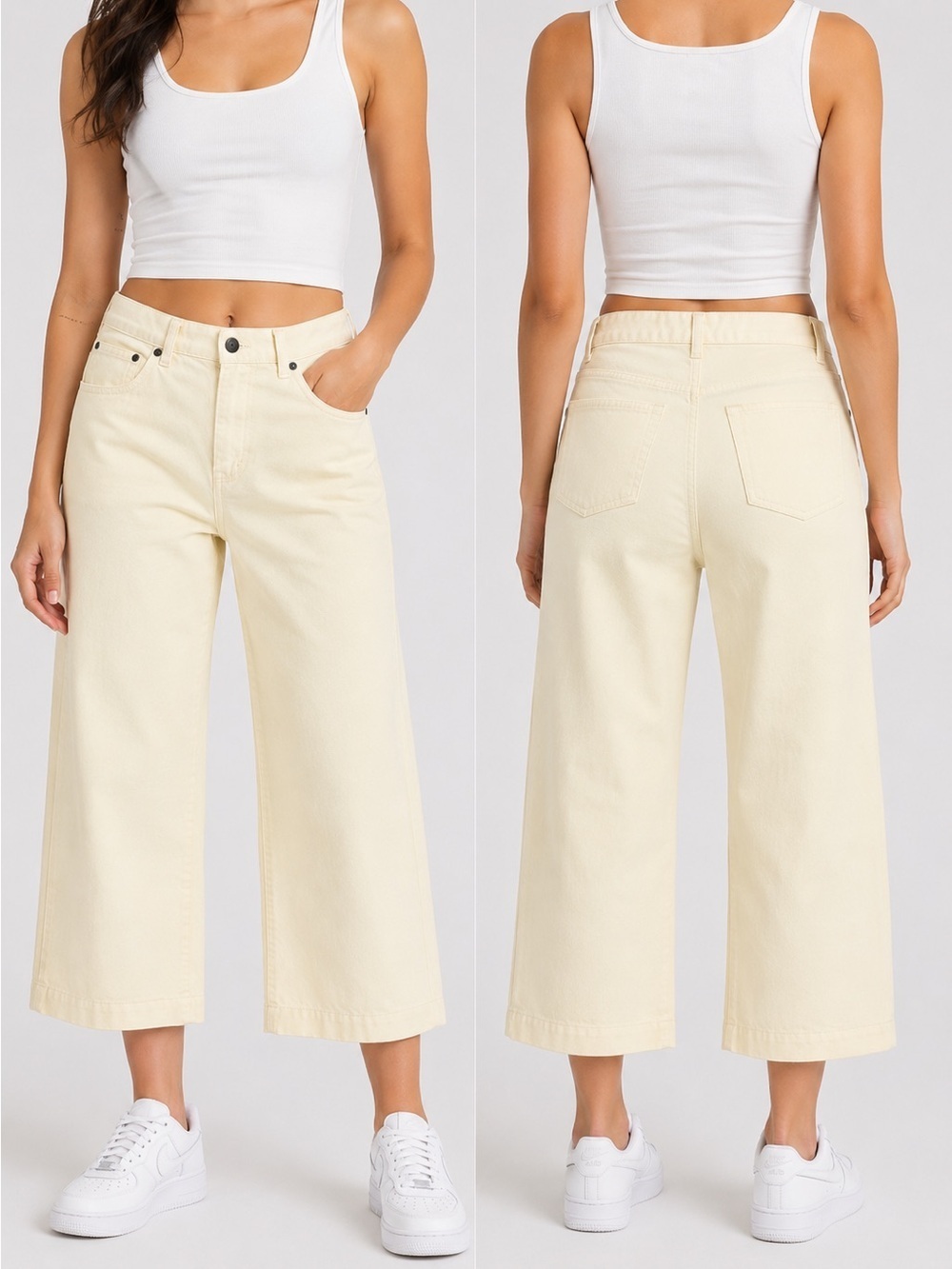 L.L. Bean Cream Cotton Cropped Pants Size 8 Utility Capri Straight Leg